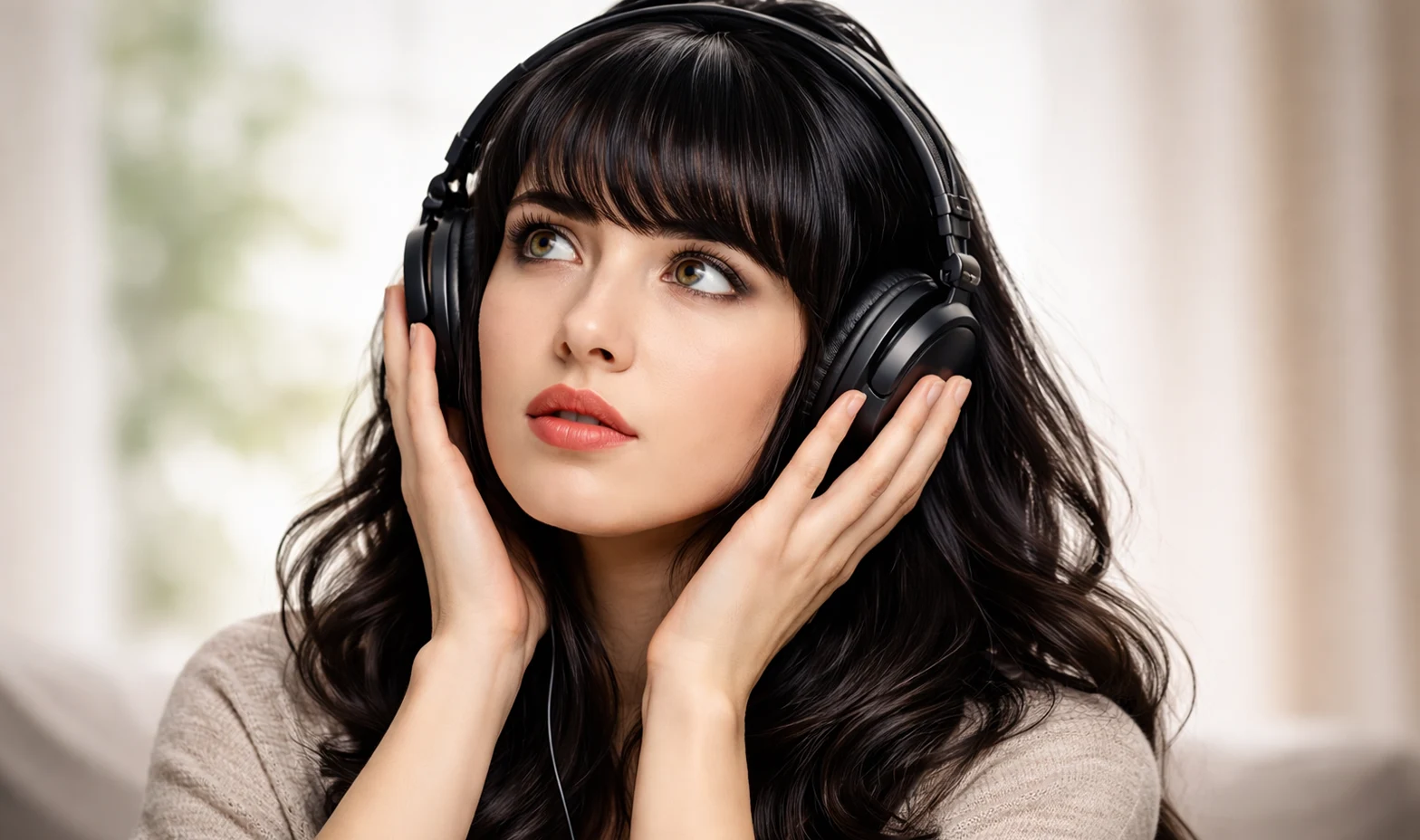 a woman listening wearing headphones